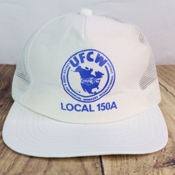 Vintage UFCW Hat Men's United Food Workers Local 150A Mesh Trucker Snapback - Picture 1 of 6